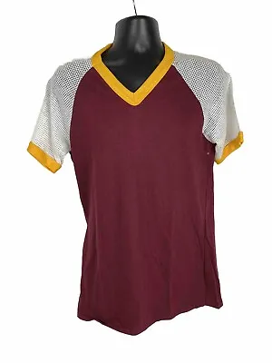 Vintage Medium Majestic Large T-shirt Maroon Gold 70s Mesh Sleeves 50/50 NWOT • $19.76