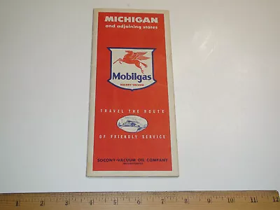 1954 Mobil Oil Mobiloil Socony Vacuum Michigan Travel Road Map & Adjoining State • $9.95