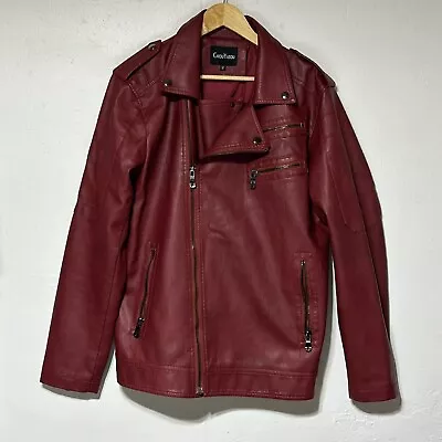 Chouyatou Mens Vintage Jacket Asymmetric Zip Lightweight Faux Leather Biker • $29.19