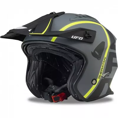 UFO Sheratan Urban Street Trials Helmet Matt Black Neon Yellow X Small (53-54CM) • $94.71