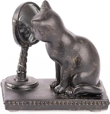 Cute Cat Statue Home Decor Whimsical Cat Mirror Lovers Collectibles Meditation • $38.50