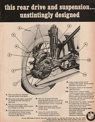 1968 BMW Rear Drive & Suspension - Vintage Motorcycle Advertisement • $10.67