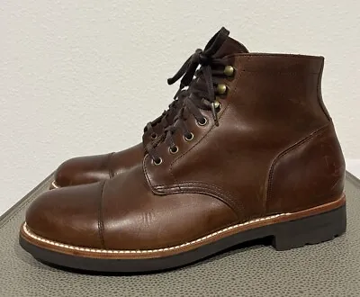 J CREW Kenton Pacer Leather Cap Toe Boots Burnished Tobacco Mens Shoes 8.5 • $170