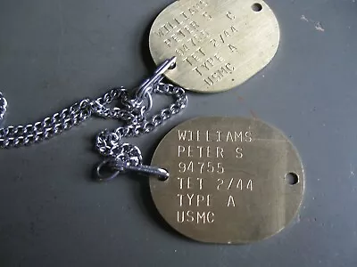 M1943 Brass WW2 Navy And Marine Dog Tag Reproductions With Sister Hook Chains • $35