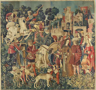 Superb Medieval Woven Tapestry The Unicorn Is Brought To Castle RE137694 • $49