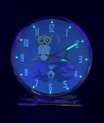 Vintage UV Reactive Old Diamond Shanghai China Wind-up Owl Moving Eyes Clock • $85