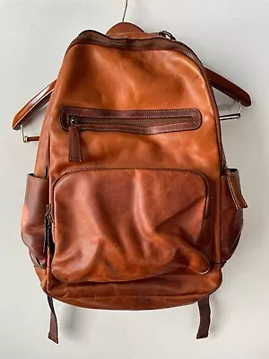 Vtg Wilsons Leather*thick Cognac Brown Distressed Leather Backpack Computer Bag • $79.99