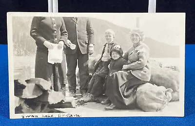 Family At Shore Of Swan Lake Montana Circa 1914 Antique Snapshot Photo • $2.50