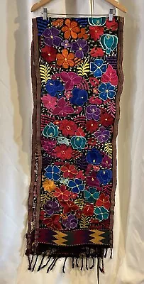 Colorful Floral Mexican Embroidered Table Runner Chiapas Hand Made 96X17 Inches • $110