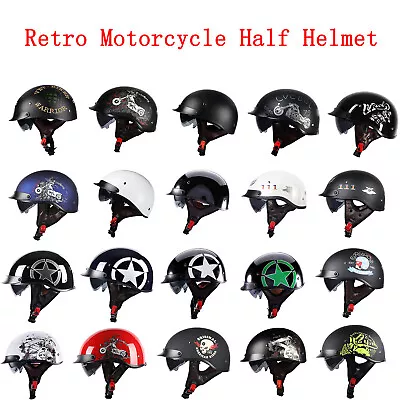 DOT Motorcycle Half Open Face Helmet Moped Helmet With Sun Visor Scooter Helmet • $79.99