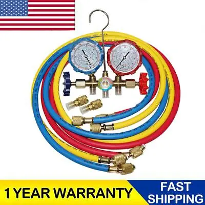 R410A Dual Manifold Gauge Set 3-Color Charging Hoses Air Conditioner HVAC 59'' • $38.90