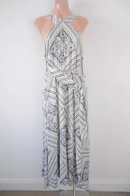 Portmans Dress Womens Size 14 Black White Maxi Sleeveless FLoral • $39