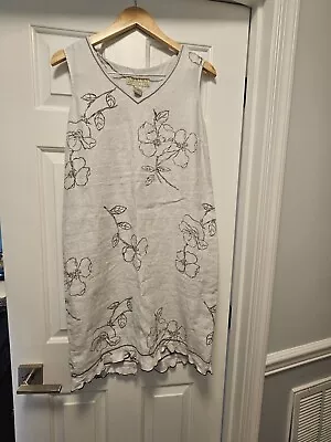 Norton McNaughton Linen Dress White Floral Sleeveless Tank Medium Boho • $5