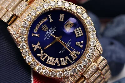 Rolex 36mm Presidential 18kt Gold Blue Roman Diamond Numeral Dial Fully Iced Out • $30250