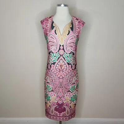 ECI New York Dress Size 2 Floral Paisley Stretch Scuba Knit Bodycon Sheath • $15.99