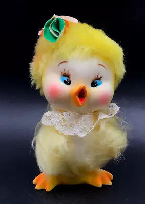 Vintage RUBBER & FUR EASTER CHICK Made In Japan 1960s Lace Collar 5  • $24.95