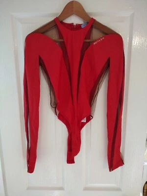 £200 • Buy MUGLER Size 38 Polyamide High Tech Cut-Out Illusion Panel Body Top - New