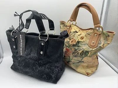 2 Maurizio Taiuti Handbags Silver Calf Hair Floral Leather Satchel Bag (1) NWT • $65