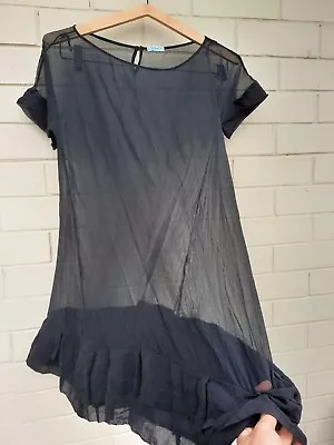 Kookai Sheer Black Ruffle Hem Whimsy Goth Dress XS S • $10