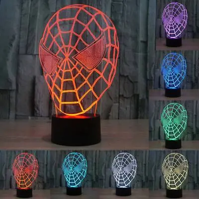 SPIDER MAN AVENGERS MARVEL 3D Acrylic 7 Colour LED Night Light Touch Table Lamp • £13.19