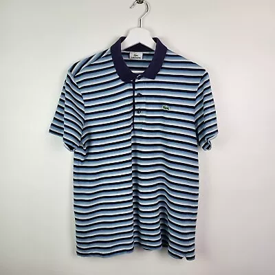 Lacoste Men Polo Shirt Striped Short Sleeve Blue Cotton Size 4 A518 • £16.97