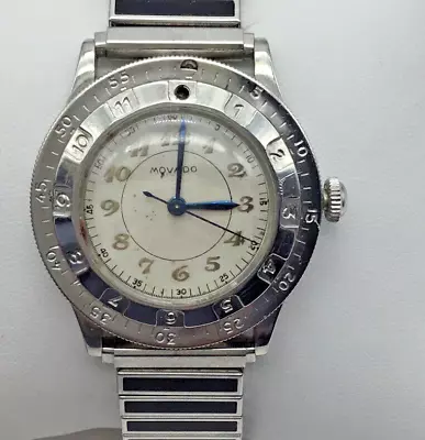 RARE Vintage Mens Movado Cronoplan Double Bezel Stainless Steel Watch 15J • $1500