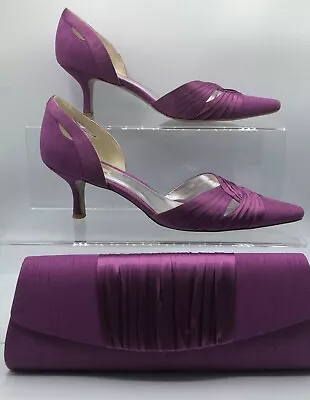 £54 • Buy Jacques Vert Court Shoes Size 8 Shiny Magenta Purple With Matching Bag Vgc
