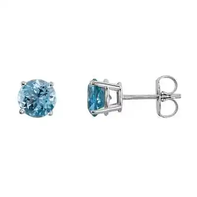 14k White Gold Plated 1/2 Carat Round Created Aquamarine CZ Stud Earrings • $8.99