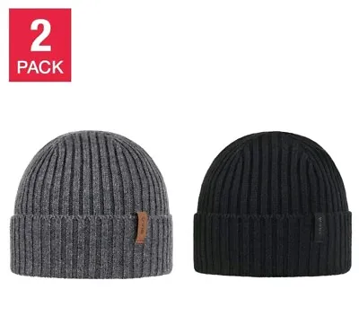 Bula Merino Wool Blend Beanie Hat Stocking Cap  (2 Pack) Unisex Gray + Black • $13.49