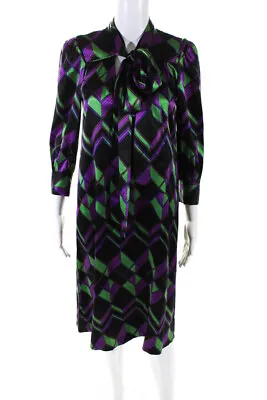 $69.99 • Buy Diane Von Furstenberg Womens Silk Black Printed Tie Neck Shift Dress Size 2