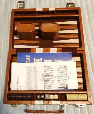 Backgammon Magnetic Set Faux Leather Travel Briefcase 10.5X7  & Strategy Article • $29.95