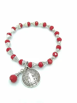 St. Saint Benedict Bracelet Pulsera De Medalla San Benito Cross Crucifix Red • $18