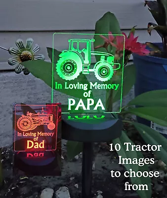 Sympathy Gift Tractor Solar Lights Grave Marker Cemetary Plaque - 2 Sizes • $41