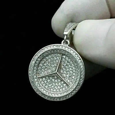 1.60Ct Round Cut Moissanite Mercedes Benz Pendant 14K White Gold Plated Silver • $135.99