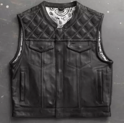 Leather Vest Black Leather Vest Denim Vest Leather Men Vest Biker Vest • $195