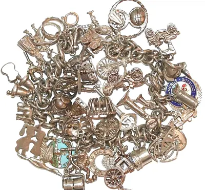 Loaded Vintage Sterling Silver Charm Bracelet Opening & Nuvo - 40 Charms! • $275