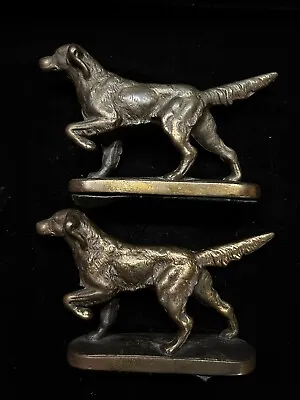 Pair Of Unmarked Cast Bronze Pointer Dog Antique Heavy And Gorgeous!! • $165