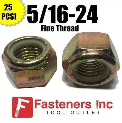 (Qty 25) 5/16-24 Fine Grade 8 Nylon Insert Lock Nuts Nylock Yellow Zinc Plated  • $13.11