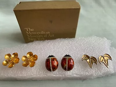 Lot Of 3 MMA Earrings Buttercup Flowers Leaves 925 Sterling Silver Ladybugs • $159.99
