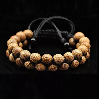 Natural Wooden Beaded Bracelet Macrame Protection Emotion Yoga Men's Bracelet • $8.99