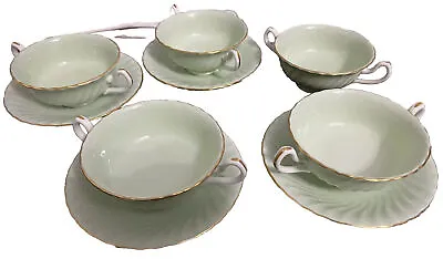 Minton Tiffany Green England Coffee Soup Saucer Tea Set Bouillon Rare Color Mint • $149.99