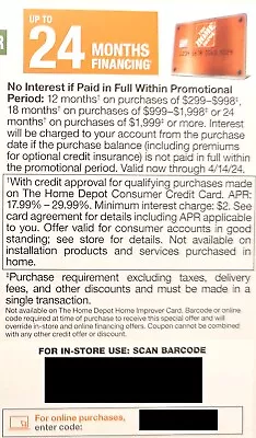 Home Depot Coupon 24 Months Financing Exp 4/14/24 Online In-store • $6