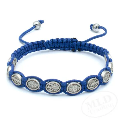 Miraculous Medal Virgin Mary Blue Cord Rosary Bracelet | Adjustable | Christian • $11.99