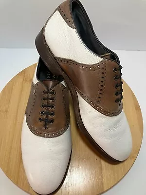 VTG FOOTJOY Classics-Dry White Brown Saddle GOLF SHOES Spikes Men's 8.5 D  • $42