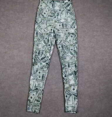 Vintage Harlem Leggings Women's Small Ribbed Money Dollars Athletic Skinny Pants • $10.39