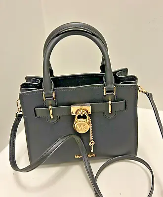 Michael Kors Hamilton Small Satchel Signature MK Leather Crossbody Bag In Black • $131