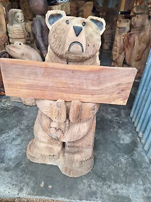 Chainsaw Carving Bear Great Gift Idea Elm Wood Home Garden  Sculpture Art Craft  • £300