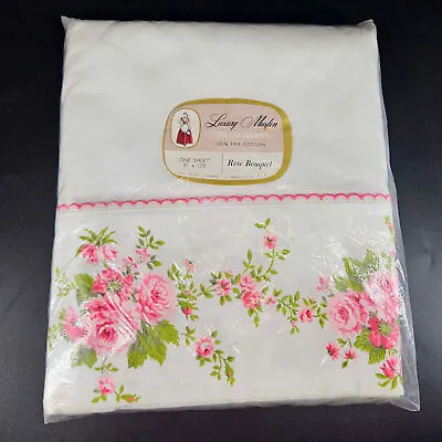 Vintage Springmaid ROSE BOUQUET Cottage Core Muslin Sheet Embroidered Border • $21.56