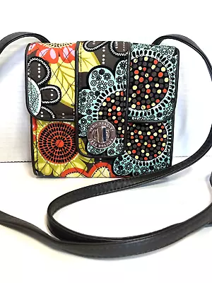 Vera Bradley Julia Flower Shower Crossbody Kiss Lock 25” Bwn/Vinyl Strap EUC! • $19.99