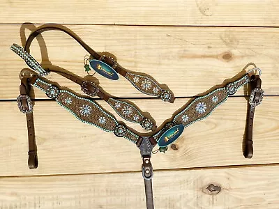 Premium Headstall & Breast Collar Tack Set Genuine Argentina Cow Leather • $393